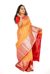 Mustard yellow with red Kanjivaram Silk Saree